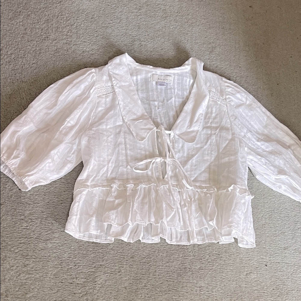 NWT Band of the Free White Ruffled Cotton Blouse L